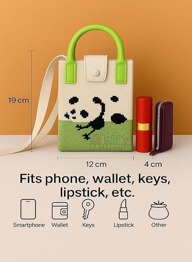 Funspark Cute Panda Kids Shoulder Pencil Pouch with Long Strap | Mini Crossbody Stationery Bag with Snap Closure + Eraser Holder | Lightweight Durable Pouch for Girls & Boys School Use - Image 2